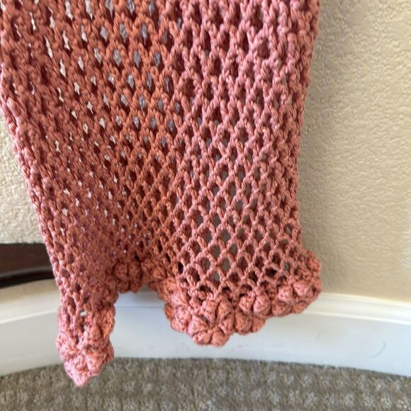 Ayni Pink Coral Crochet Knit Long Sleeve Maxi Dress Resort Swims Cover Up NWOT - Picture 9 of 13